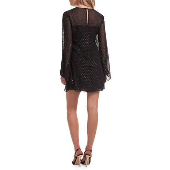 Trina Turk XL Black Rainbow Clip Dot Polkadot Tunic Top Sheer‎ Slit Bell Sleeve - Picture 2 of 15